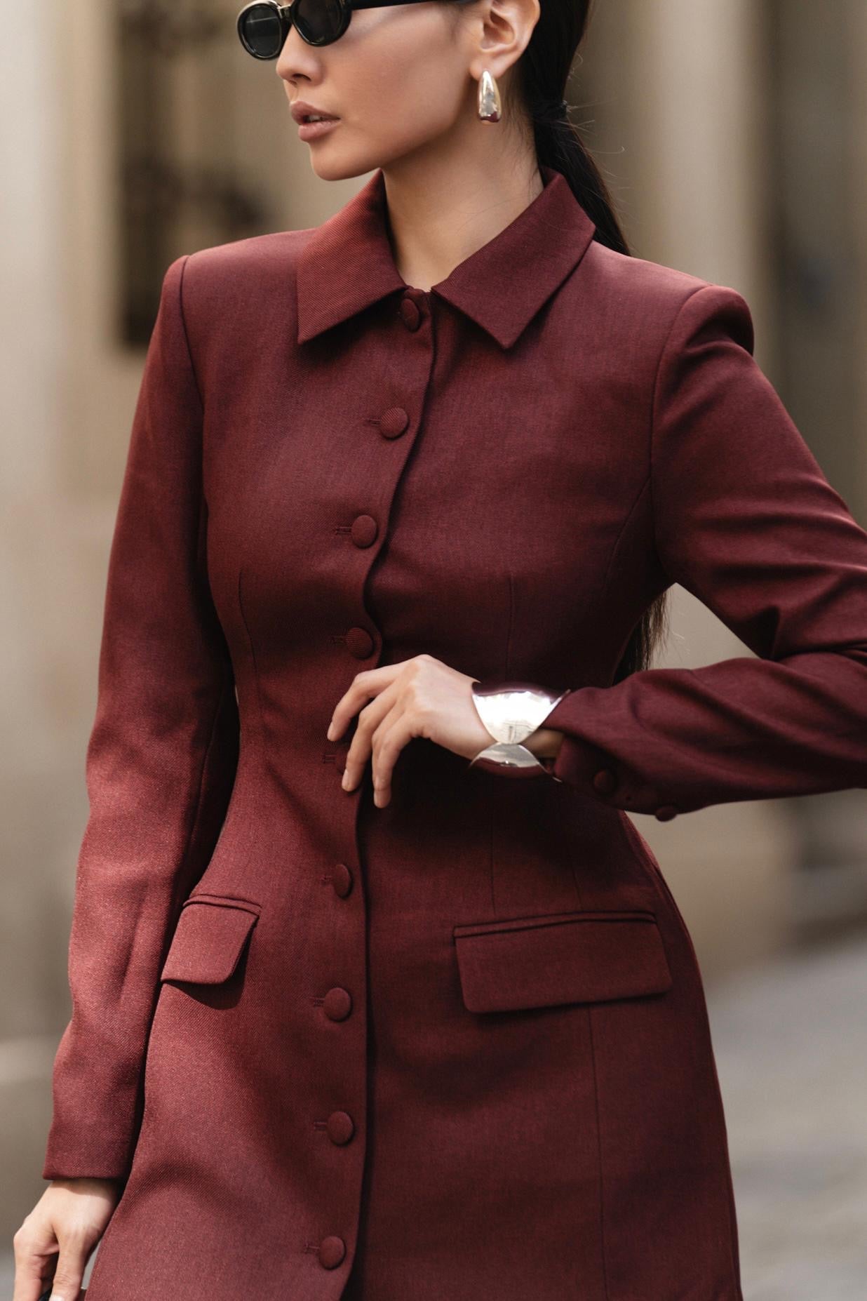 2409: Burgundy Blazer Dress